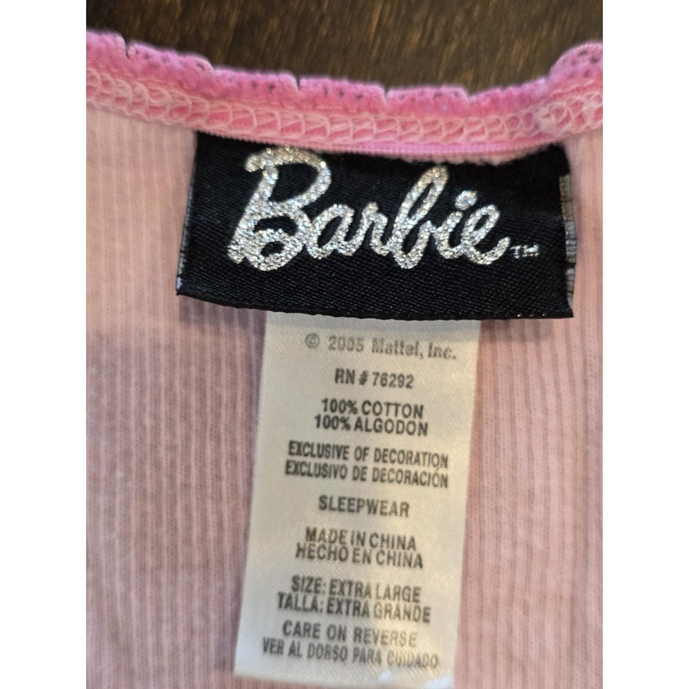 Vintage Barbie Tank Top Light Pink Ribbed Sleep Shirt Lip Kiss XL Y2K Barbiecore - Picture 5 of 8